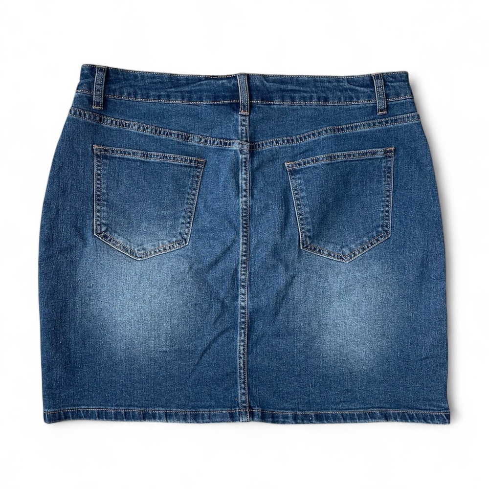 NWT Womens Size XXL Mini Denim Skirt Dark Wash Stretch Curvy Jean Skirt - Picture 2 of 5